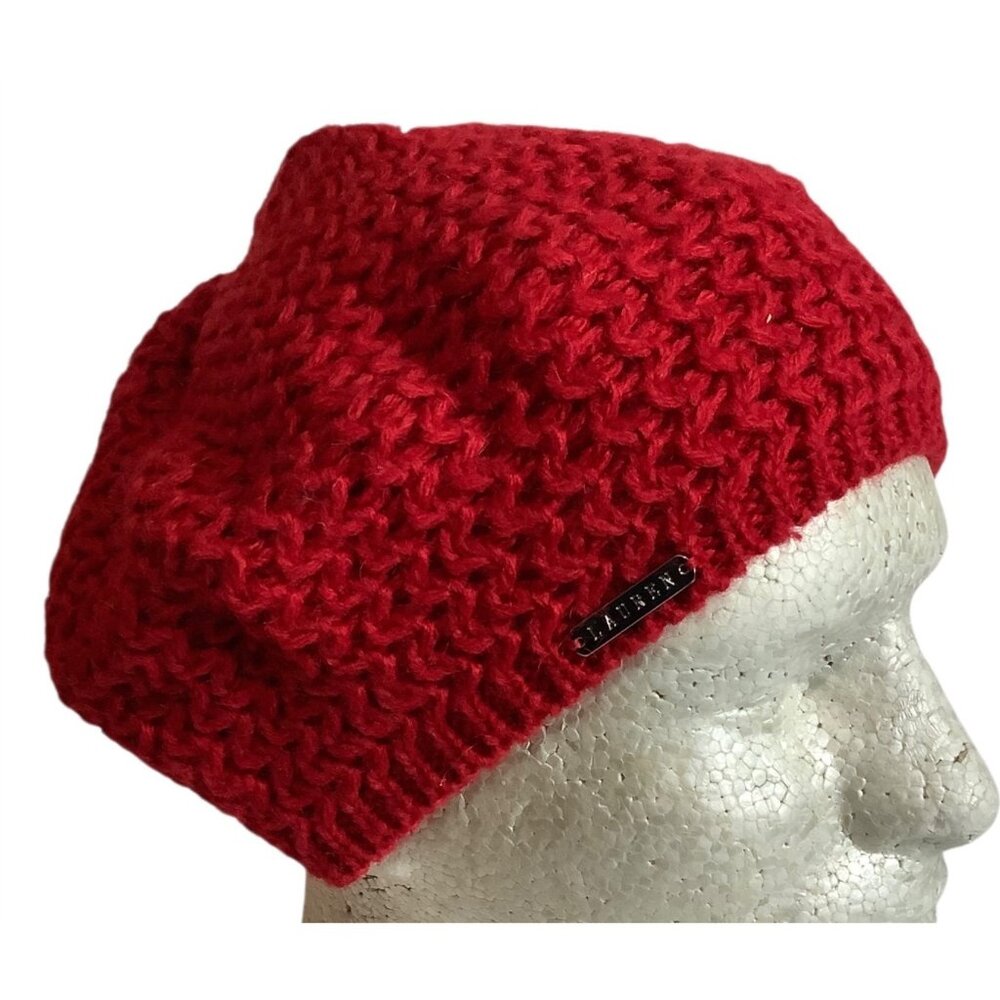 Lauren Ralph Lauren Red Knit Slouchy Beanie Hat Wool‎ Alpaca Mohair Blend OS